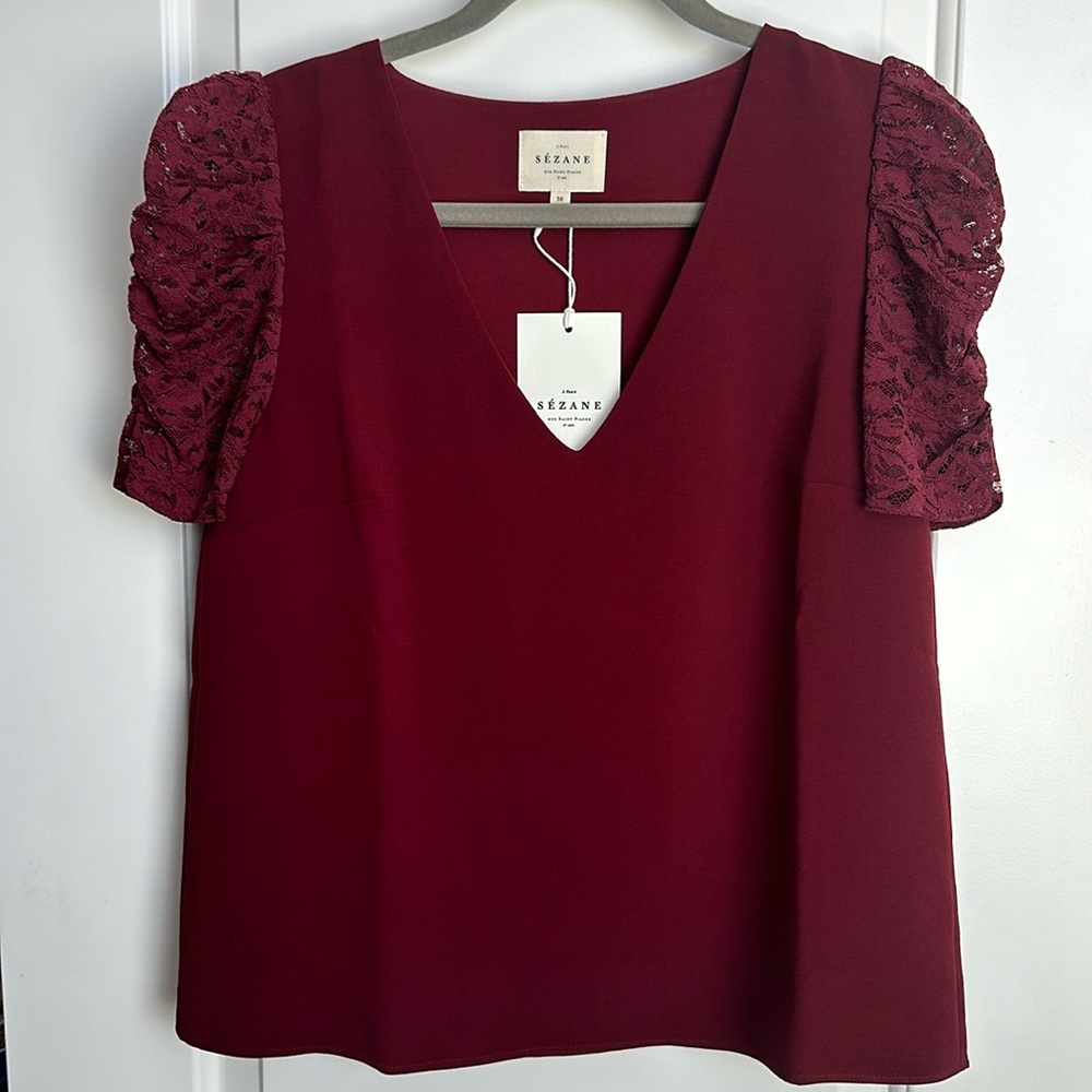 Sézane Colette Blouse in Bordeaux, Size 38/US 6